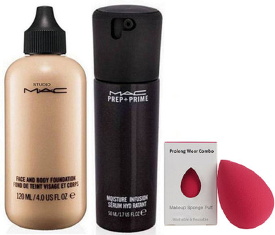 

Pro longwear combo Sponge Puff ,Mac Face & Body Liquid Foundation With Moisture Lightweight Face Serum(Set of 3)
