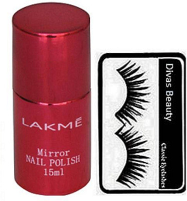 

divas beauty Eyelashes& Mirror Nail Polish Red Colour(Set of 2)