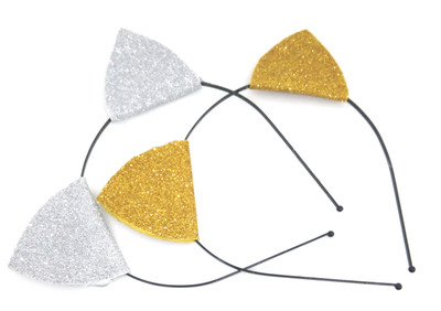 

SKD Glitter Cat Ear Hairband / Headbands Hair Hoops for Daily Wearing Party & Photo Props Combo (Golden & Silver) Head Band(Gold, Silver)