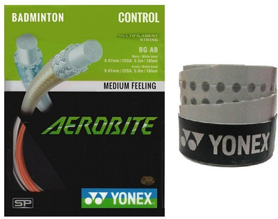 

Yonex Combo of two - One 'Aerobite' Badminton String and one 'E tech' Badminton Grip (Color On Availability) - Badminton Kit