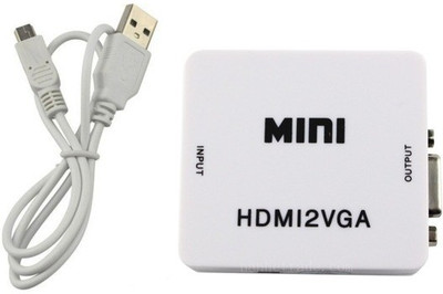 microware Mini HDMI to VGA With Audio Converter Adapter For PC Laptop Media Streaming Device(White)