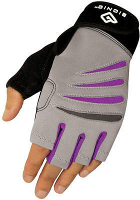 

bionic Women's Cross-Training Fingerless Gloves Gym & Fitness Gloves (XL, Grey, Purple)