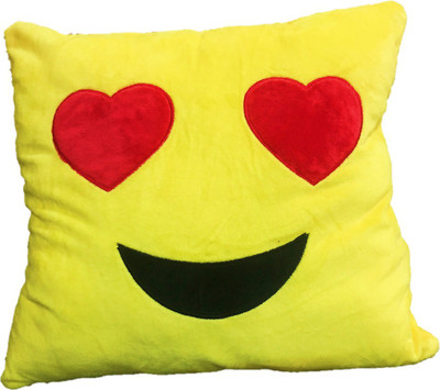 

CREATIVEVILLA STUFFED SOFT YELLOW LOVE EYE SMILEY CUSHION - 35 cm(Multicolor)