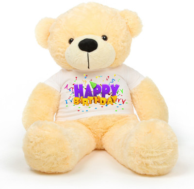 

CLICK4DEAL 4 Feet Cream Teddy Bear Waring a Happy Bithday Tshirt (121 CM) - 121 cm(Multicolor)