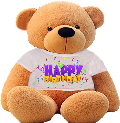 

CLICK4DEAL 4 Feet Brown Teddy Bear Waring a Happy Bithday Tshirt (121 CM) - 121 cm(Multicolor)