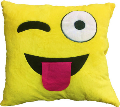 

CREATIVEVILLA STUFFED SOFT YELLOW TOUNG OUT SMILEY CUSHION - 35 cm(Multicolor)