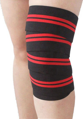 

Leosportz Weightlifting fitness sports knee brace wraps winding compression knee support Knee Support (Free Size, Red, Black)
