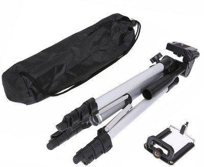

casadomani Tripod-3110 with Smartphone Holder Mount For Android Mobile Portable Adjustable Aluminum Lightweight Camera Stand, Three-Dimensional Head & Quick Release Plate For Video Cameras Tripod(Silver & Black, Supports Up to 1500 g)