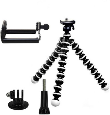 

BREEL Flexible Octopus Gorilla Pod Tripod + Mobile Holder Clip Tripod Kit, Monopod Kit Flexible with Mount & Long screw Tripod Kit (Black, White, Supports Up to 1200 g) Tripod(Black, Supports Up to 2500 g)
