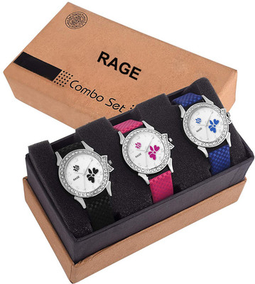

Rage Enterprise Designer Dial Leather Strap set of 3 Men & Women Watch - For Women