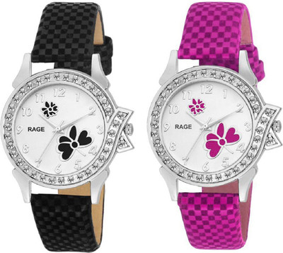 

Rage Enterprise R-804-Pink-Black Leather Strap set of 2 Women Watch - For Women