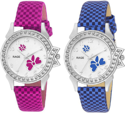 

Rage Enterprise R-804-Pink-Blue Casual Leather set of 2 Women Watch - For Women