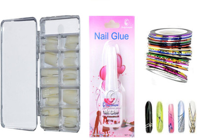 

Natural artificial fake shining acrylic nails for nail art frech manicure - nails nail art strips nail art glue Yellowish white(Pack of 100)