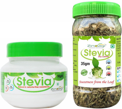 

Zindagi Stevia Powder & Stevia Leaves - Natural Stevia Dry Leaves Powder - Sugarfree Stevia White Powder (Combo Pack) Sweetener(85 g, Pack of 2)