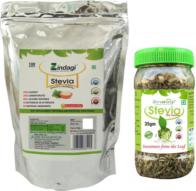 

Zindagi Stevia Sachets & Stevia Dry Leaves - Sugarfree Stevia Powder - Stevia Leaves For Weight Lose (Combo Pack) Sweetener(135 g, Pack of 2)