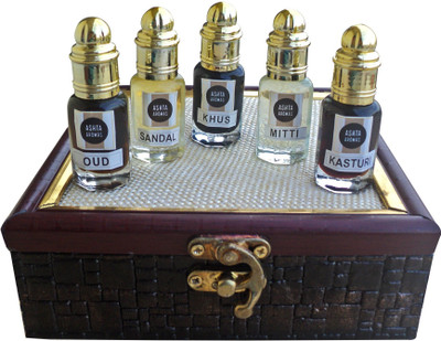 

ASHTAAROMAS Combo of Khus, Mitti, Kasturi, Sandal & Oud Attar ( 8 ML EACH) Herbal Attar(Oud (agarwood))