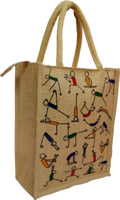 

styles creation Yoga Print Designer Jute Lunch Bag/ Insulated Hot Case Handbag HNDBG99 Waterproof Lunch Bag(Multicolor, 12 inch)