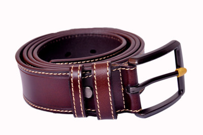 fine craft Men Casual Maroon Genuine Leather Belt, Brown
