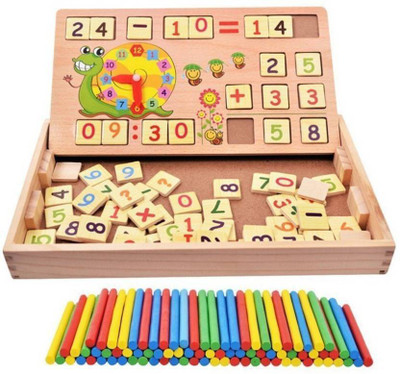 AZIN 2 in 1 Multi Functional Educational Wooden Digital Computing Learning Blocks Box Set For Kid's Board Game Board Game