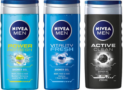 

Nivea MEN ACTIVE CLEAN SHOWER GEL 250 ML +MEN VITALITY FRESH SHOWER GEL 250 ML +MEN POWER REFRESH SHOWER GEL 250 ML(250 ml, Pack of 3)