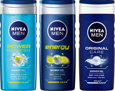 

Nivea MEN ENERGY SHOWER GEL 250 ML + MEN ORIGINAL CARE SHOWER GEL 250 ML + MEN POWER REFRESH SHOWER GEL 250 ML(250 ml, Pack of 3)