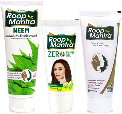 

Roop Mantra Skin Care Combo (Neem Face Wash 115ml + Zero Pimple Gel 15gm + Face Cream 30gm)(Set of 3)