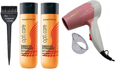 

Pro longwear combo hair Brush, Matrix Opti.Care Smooth Straight Shampoo Set Of 2, Nova Hair Dryer(Set of 4)