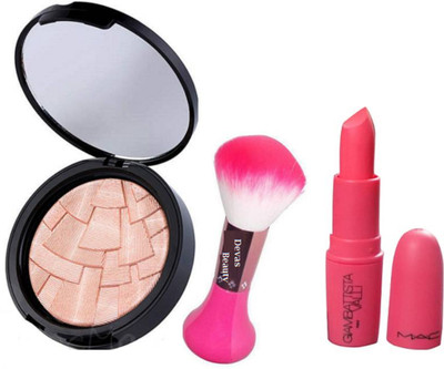 

divas beauty Makeup brush & Anastasia Beuerly Hills So Hollywood Illuminator & Mac Giambattista Valli Matte Finish Vegas Volt lipstick(Set of 3)