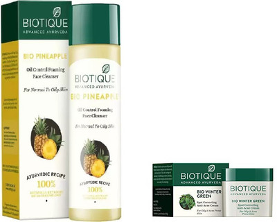 

BIOTIQUE BIO Bio Pineapple Oil Control Foaming Face Cleanser For Normal To Oily Skin, Bio Winter Green Sport Correcting Anti Acne Cream(Set of 2)