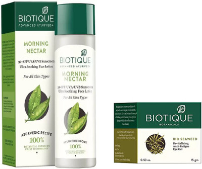 

BIOTIQUE BIO Bio Morning Nectar 30+Spf Sunscreen Ultra Soothing Face Lotion, Bio Sea Weed Revitalizing Eye Gel(Set of 2)