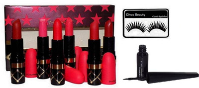 

divas beauty Eyelashes, Mac Nutcracker Sweet Nude Lipstick Kit Set Of 6& Liquid Last Eyeliner(Set of 8)