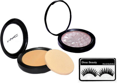 

divas beauty Eyelashes& Mac Beauty Makeup Powder Illunimantor with Studio Fix Powder Plus Foundation&Compact(Set of 3)