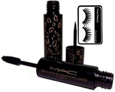 

divas beauty Eyelashes & Mac Waterproof Long Lasting 2 In 1 Eyeliner & Mascara Black(Set of 2)