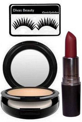 

divas beauty Eyelashes, Studio Fix Compact & Matte Finish Lipstick Of Mac(Set of 3)