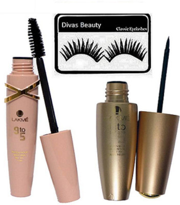

divas beauty Eyelashes& 9to5 Eyeliner & Mascara(Set of 3)