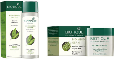 

BIOTIQUE BIO Bio Morning Nectar Flawless Skin Lotion For All Skin Types, Bio Wheat Germ Night Cream(Set of 2)