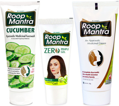 

Roop Mantra Skin Care Combo (Cucumber Face Wash 115ml + Zero Pimple Gel 15gm + Face Cream 60gm)(Set of 3)