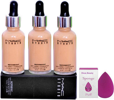 

divas beauty Sponge Puff & Mac studio Water weight Foundation Pack Of 3(Set of 4)