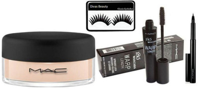 

divas beauty Eyelashes With Mac Loose powder, Pen liner with 180 Upward lash mascara Face 60 gm(Set of 4)