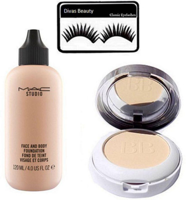 

divas beauty Eyelashes With Face & Body Foundation, Eyelashes & Colorbar Radiant White Fairness Compact(Set of 3)