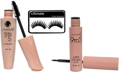 

Ultimate Eyelahses, Lakme 9 to 5 Liquid Eyeliner & Lashes Clear Smooth Mascara(Set of 3)