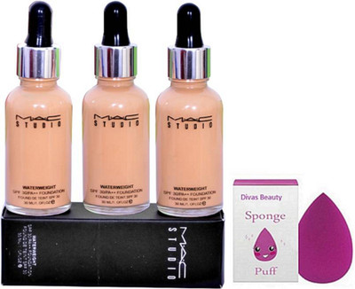 

divas beauty sponge puff with mac studio waterweight foundation Set Of 3(Set of 4)