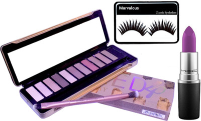 

Marvalous eyelashes , naked 4 eye shadow palette with mac matte finish lipstick(Set of 3)