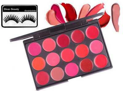 

divas beauty Eyelashese& Creme Lipstick 15 Shade Palette(Set of 2)