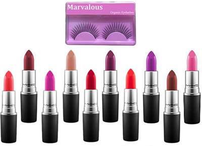 

Marvalous Eyelashes, Matte Finish Lipstick Set Of 10(Set of 11)