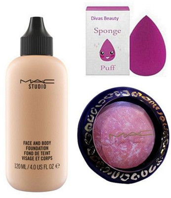 

divas beauty Sponge Puff With Mac Face And Body Foundation + Face Blusher Compact(Set of 3)