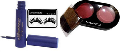 

divas beauty Eyelashes With Mac 2 Shades Blusher & Padhma Liquid Eyeliner(Set of 3)