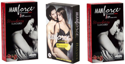 

Manforce STRAWBERRY,BANANA 30s Combo Pack and 4 tab (100mg) with every order Condom(Set of 3, 30S)