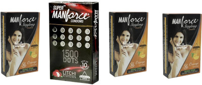 Manforce ORANGE,LITCHI Combo Pack and 4 tab (100mg) with every order Condom(Set of 4, 40S)