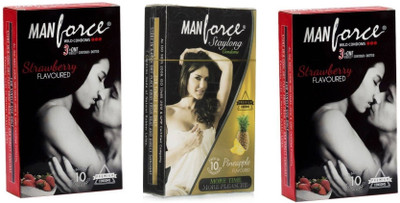 Manforce STRAWBERRY,PINEAPPLE Combo Pack and 4 tab (100mg) with every order Condom(Set of 3, 30S)